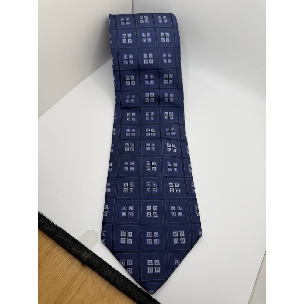 Robert Talbott Best of Class Silk Tie Navy Blue Geometric Extra Long USA 63"